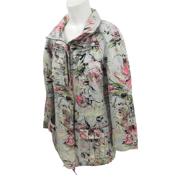 SoCa St John Long Sleeve Roll Cuff Floral Jacket Size P  Zip Pockets Anorak - Picture 7 of 14